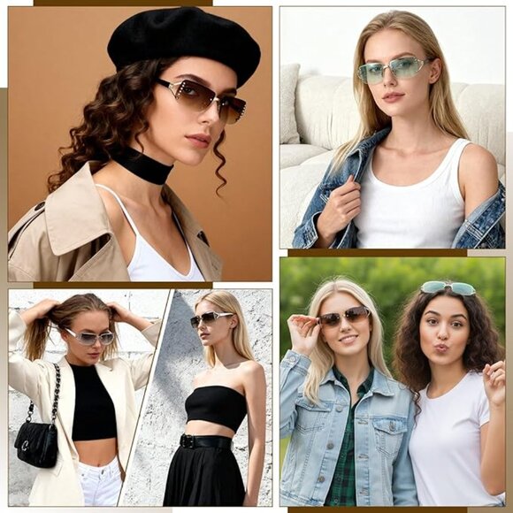 Rimless Rectangle Y2K Sunglasses - Picture 6 of 7